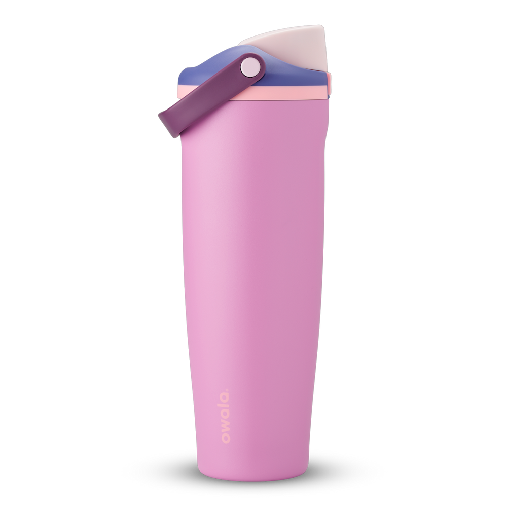 FreeSip Sway 40oz, soft lilac pink tumbler with purple and blush accent lid; taller 40oz silhouette