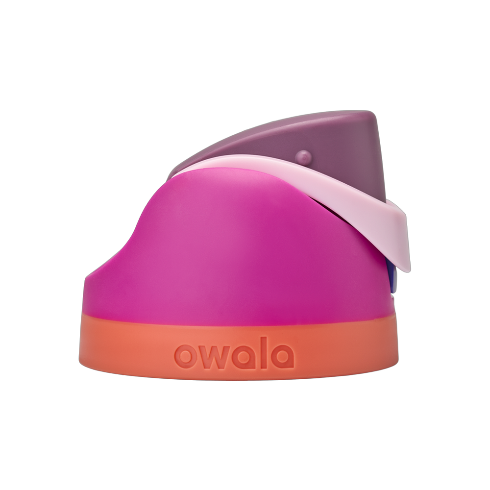 FreeSip replacement lid in Crown Jewel, magenta/fuchsia body with light pink/lavender flip cap and coral orange base ring