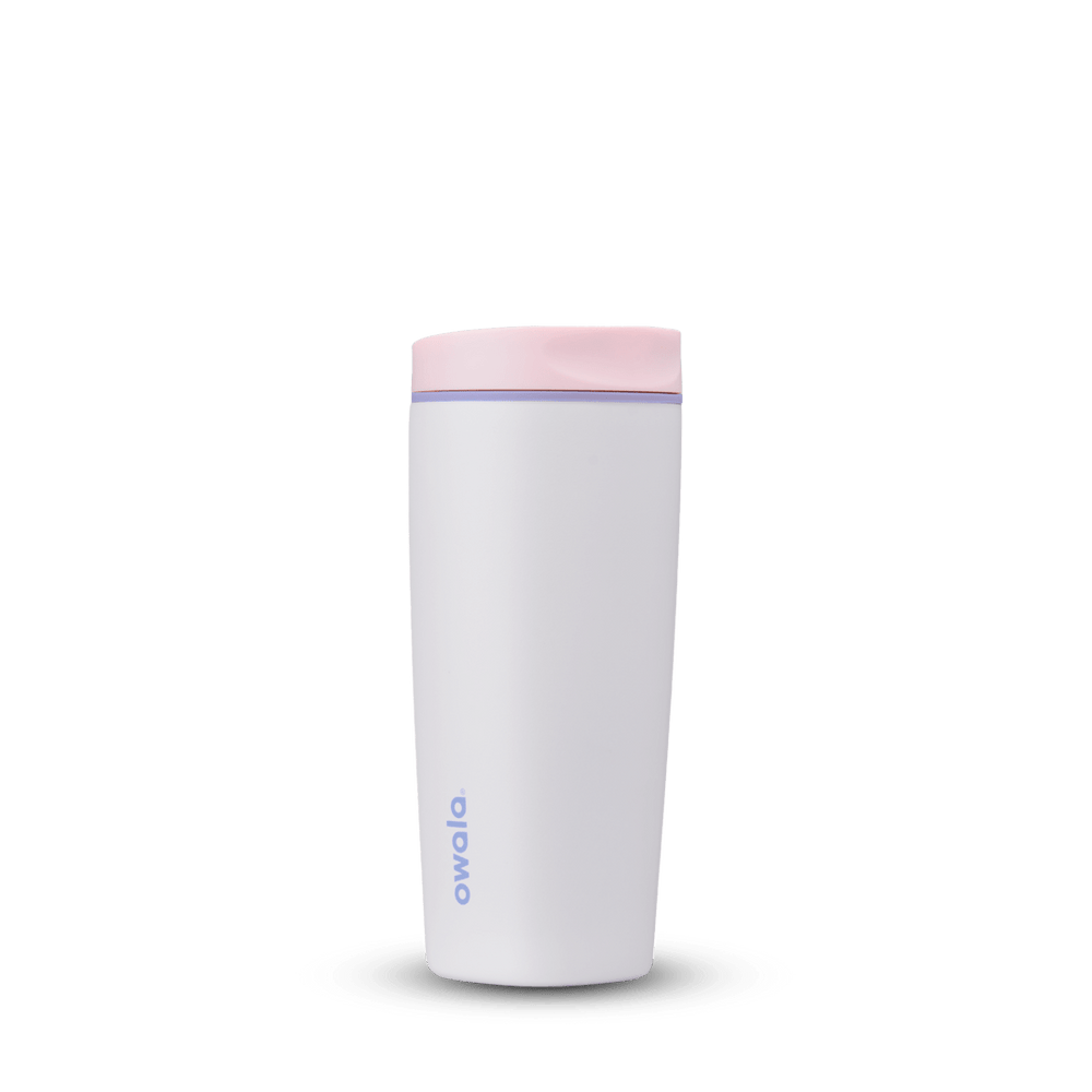 SmoothSip Slider 20oz, white body with pastel pink lid; front view