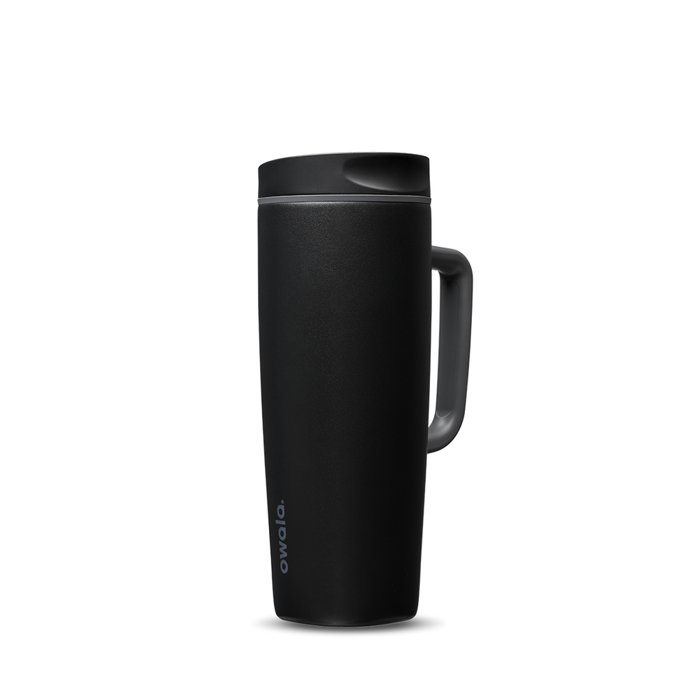 SmoothSip Slider with Handle 24oz in Very, Very Dark, matte black body with dark charcoal slider lid and black handle